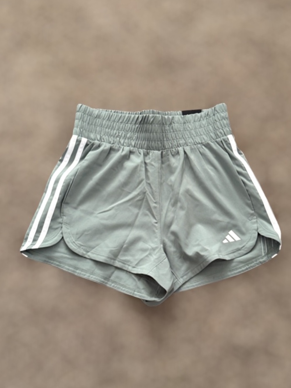 NWT Adidas Pacer Woven high 3” Shorts | Silver Green/White | XS